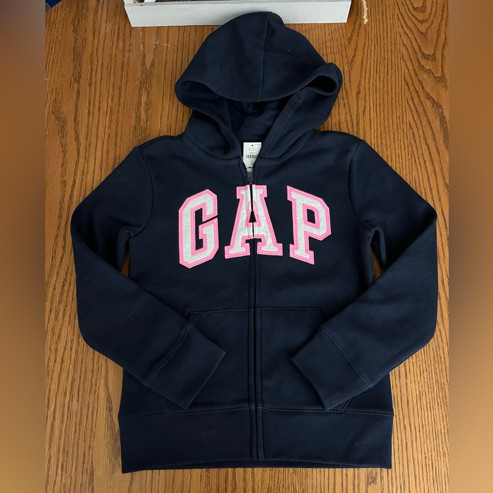 GAP KIDS GIRLS LOGO HOODIE NAVY WITH PINK LOGO SIZE SMALL(8) NWT